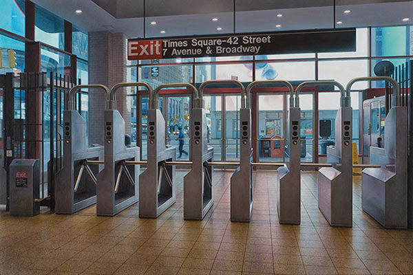 Surreal painting: a New York subway that is more real than a camera shot - top emoticon