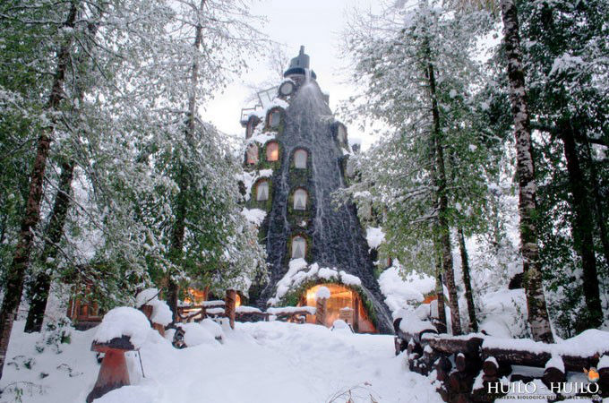 Magical magical wooden hotel, castle in the fairy forest--top emoticon