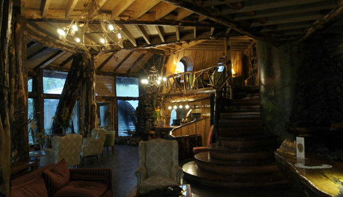 Magical magical wooden hotel, castle in the fairy forest--top emoticon